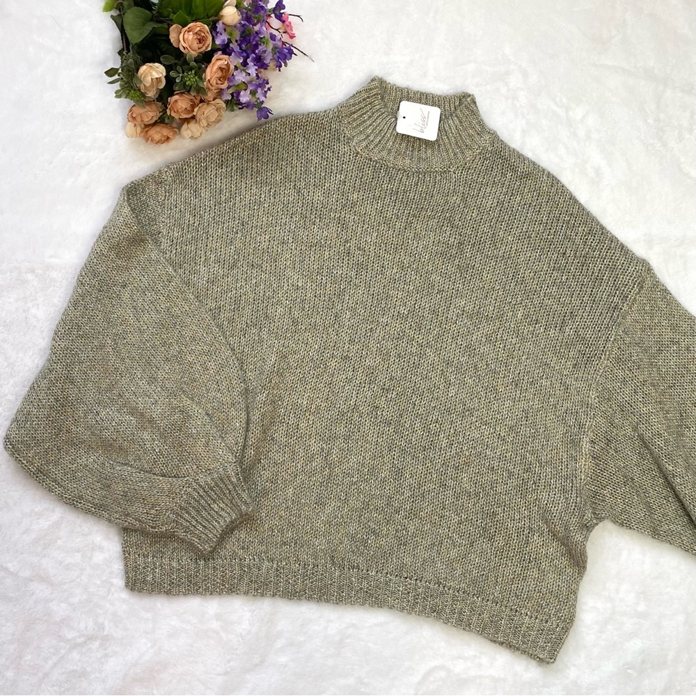 BB Dakota Tried To Warm You Heather Gray Sparkly Wide Sleeve Mock Neck Sweater